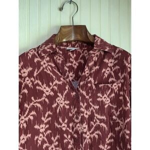 Knox Rose Blouse Womens Small Burgundy Pink Ikat Print Button‎ Front Lyocell